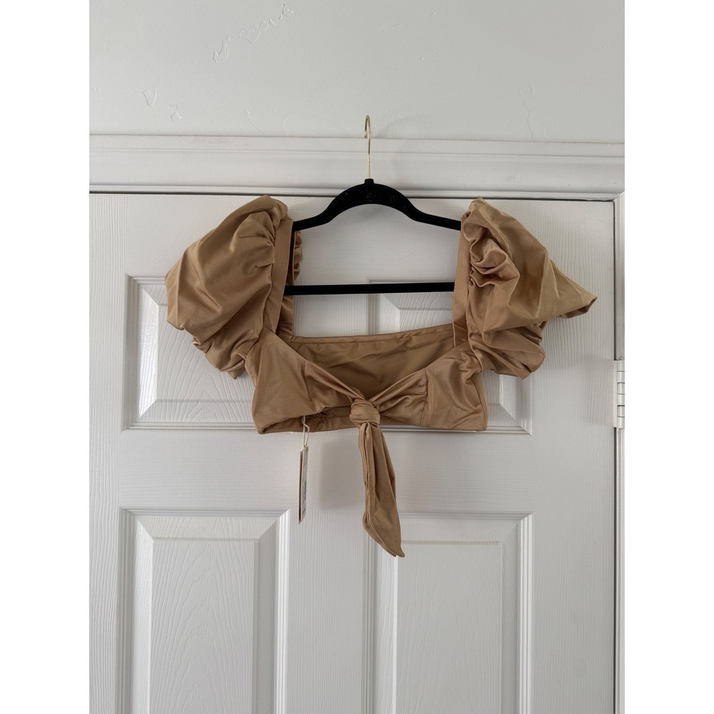 agua bendita calista free people bikini top gold puff sleeve, women size small